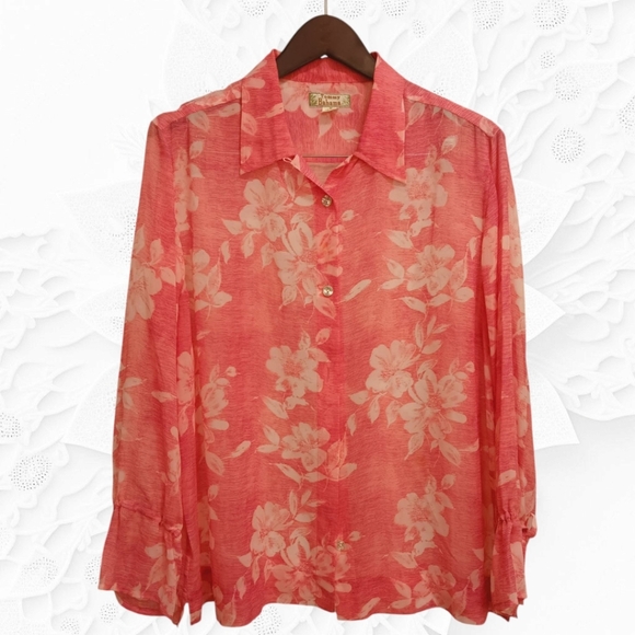 Tommy Bahama Women's 100% Silk Pink & White Floral Button Up Long Sleeve Top - Picture 1 of 3